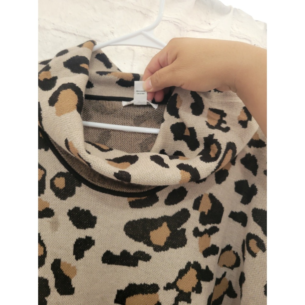 Calvin Klein Womens Leopard Print‎ Cowl Neck Sweater Tan Black XL